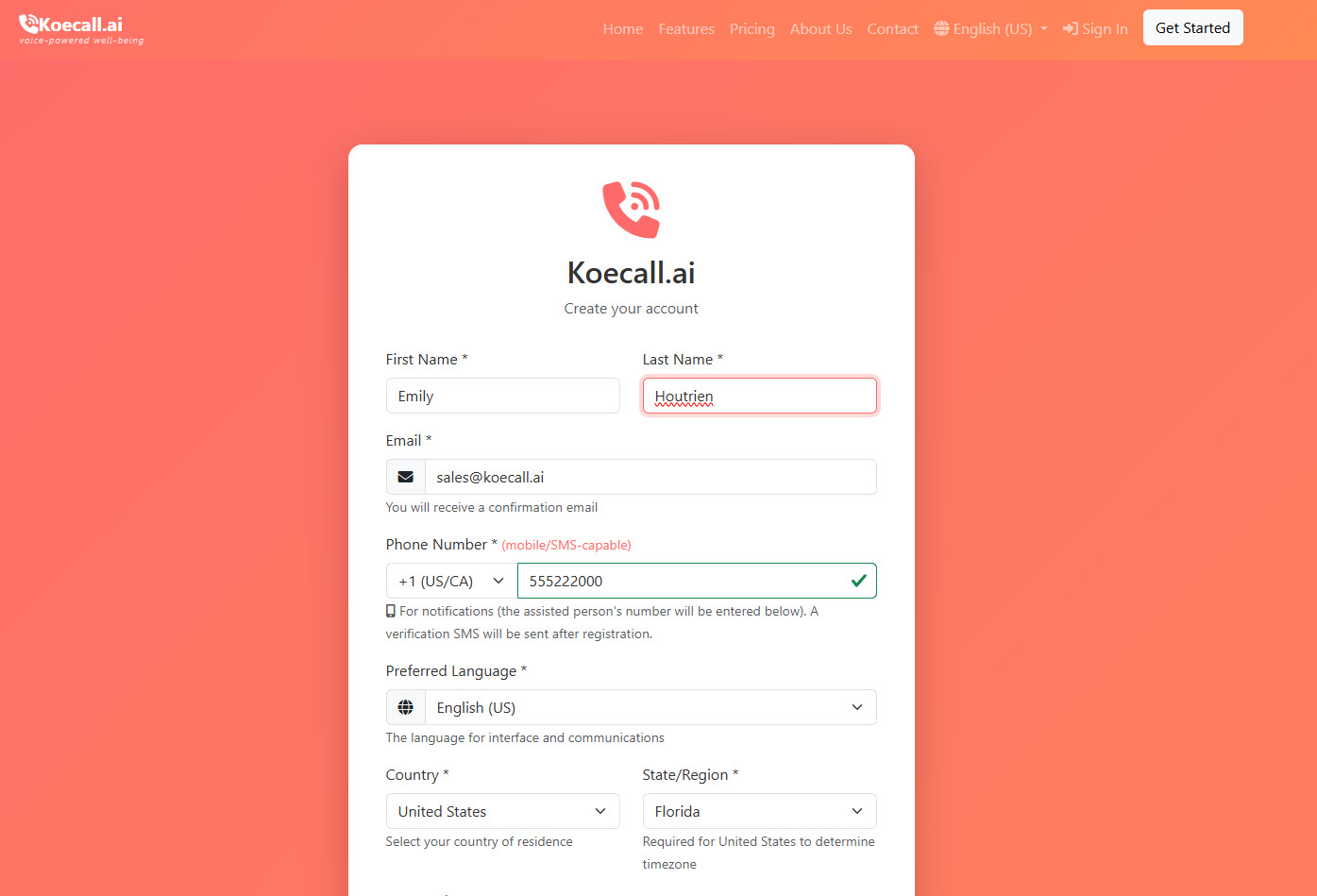 Registration: step 1