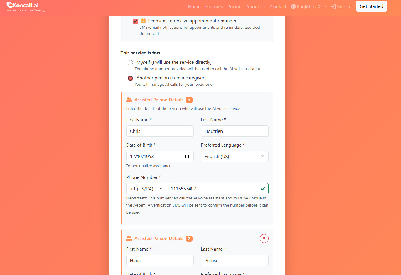Registration: step 2